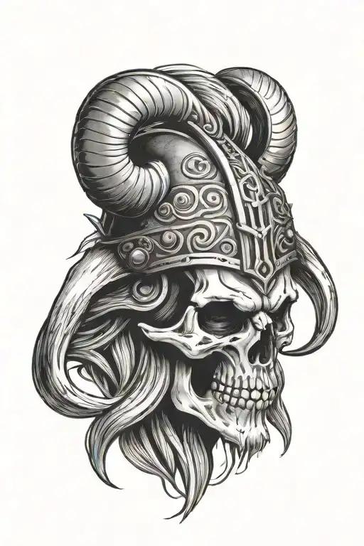 Viking skull with horns   tattoo design idea