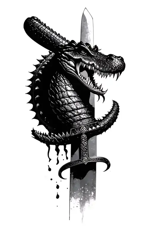 alligator samurai sword tattoo design idea