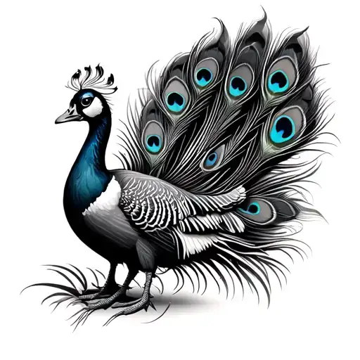 peacock, goose, pheasant, call duck, chicken, duck, quail, guinea foot prints. peacock and pheasant tail feathers tattoo design idea