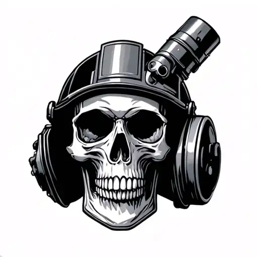 skull with welding helmet tattoo design idea