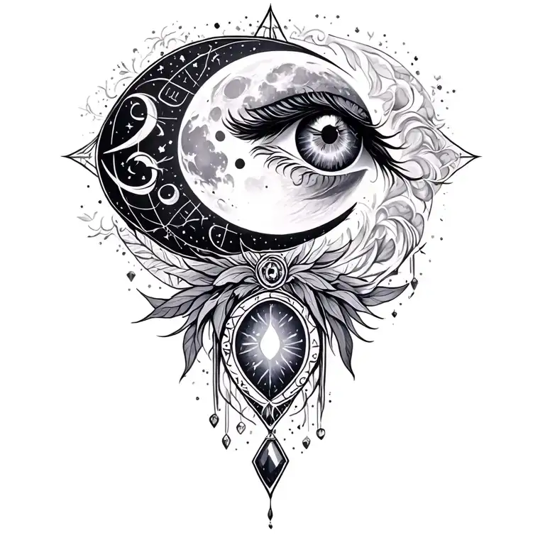 Zodiac moon jewels tattoo design idea