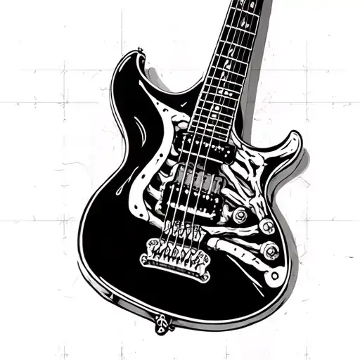 guitar made out of bones played by grimreaper tattoo design idea