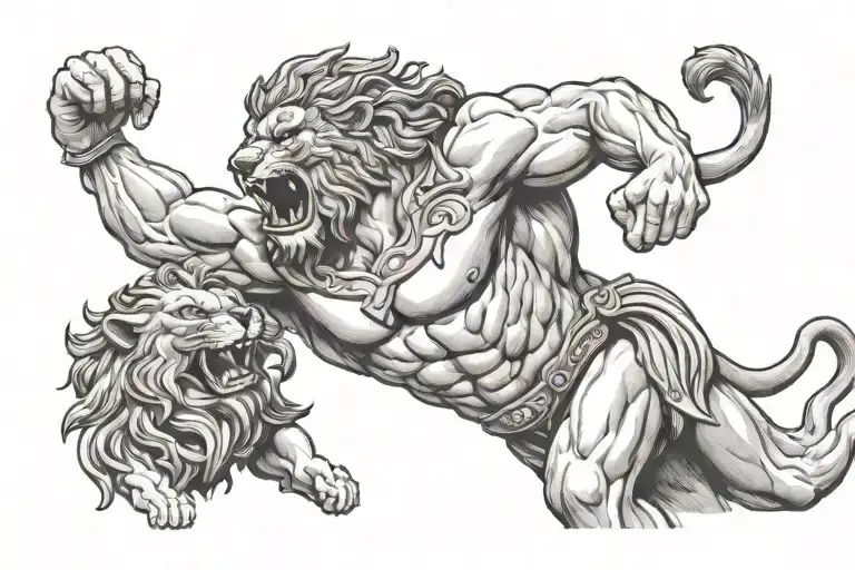 Hercules choking the nemean lion roaring tattoo design idea