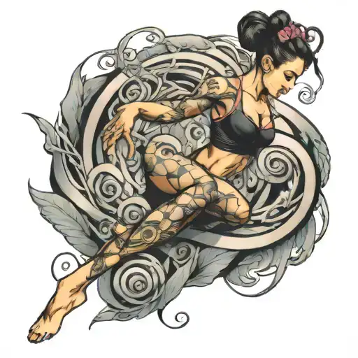 gymnast stylogram wrapped in a spiral tattoo design idea