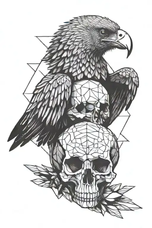 vulture sit on skull tattoo design idea