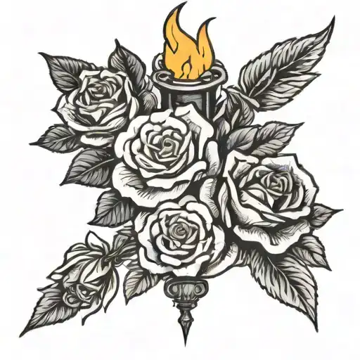 Torch and roses growing tattoo design idea