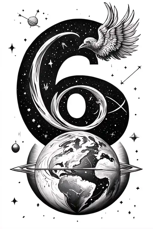 Create a tattoo design that incorporates the number 6, earth element sign, mercury planet sign, & virgo constellation tattoo design idea