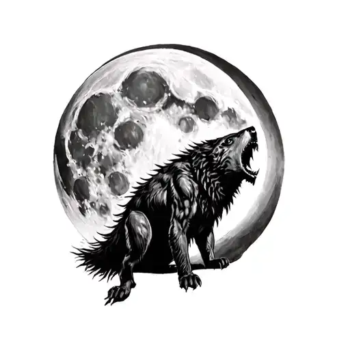 werewolf howling at the moon surrounded tattoo design idea