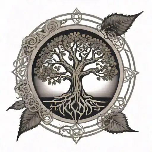 minimalist norse tree of life tattoo with celtic solar cross symbol simple tattoo design idea