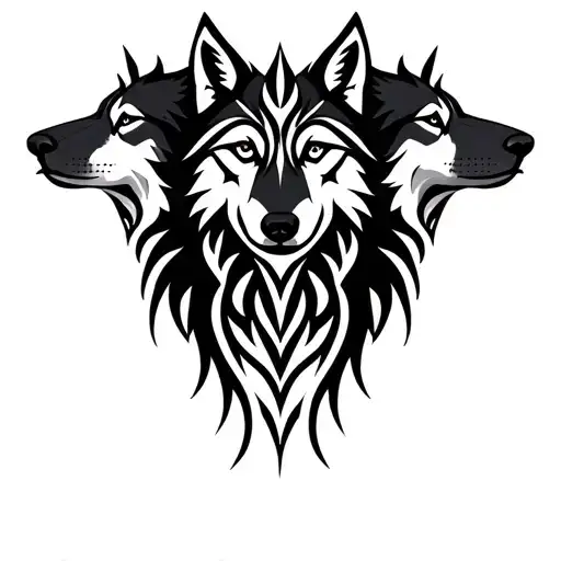 three wolves facing front view tattoo design idea