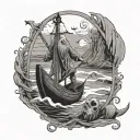 create a hermit tarot card depicting charon sailing on the styx in tim burton style tattoo design idea