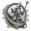 create a hermit tarot card depicting charon sailing on the styx in tim burton style tattoo design idea