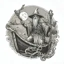 create a hermit tarot card depicting charon sailing on the styx in tim burton style tattoo design idea