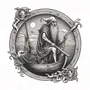 create a hermit tarot card depicting charon sailing on the styx in tim burton style tattoo design idea