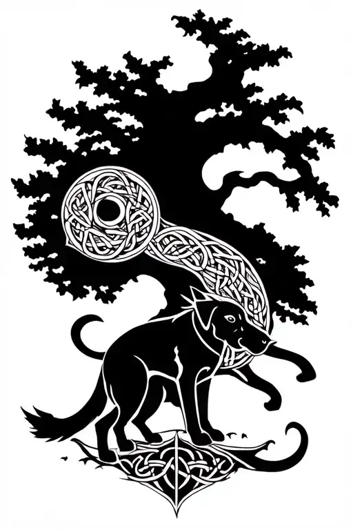  cu chulainn with dog celtic tree of life tattoo design idea
