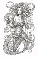 warrior mermaid and octopus wrapped tattoo design idea