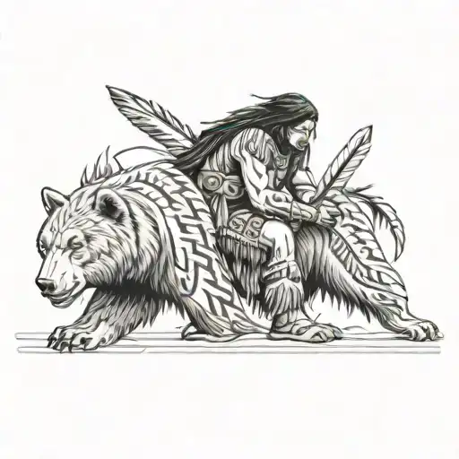 Native American and Bear  tattoo design idea