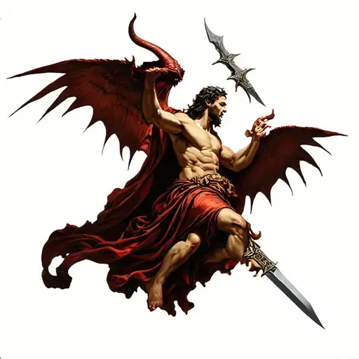 st micheal slaying satan tattoo design idea