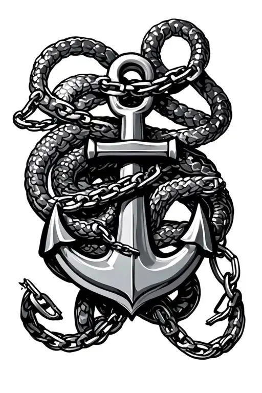 Anchor with chains and snakes wrapped tattoo design idea