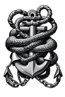 Anchor with chains and snakes wrapped tattoo design idea