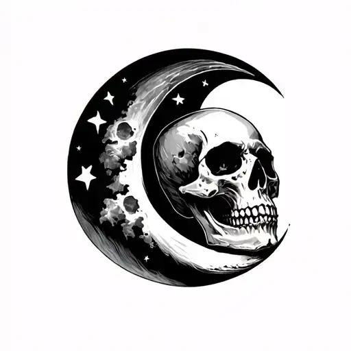 Skull and the moon tattoo design idea