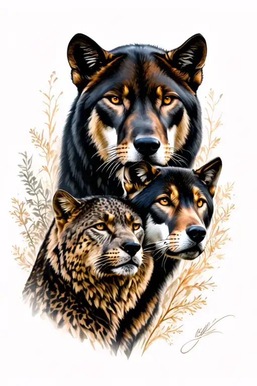 tattoo of a panther and a wolf as if they were a couple tattoo design idea