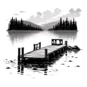 floating dock lake scene tattoo design idea