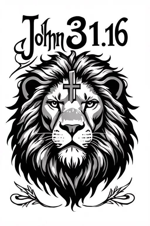 "John 3:16" "John 3:16" lion head with cross tattoo tattoo design idea