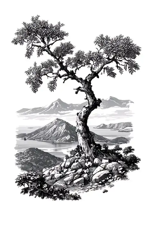 switzerland landscape and greece landscape with olive tree tattoo design idea