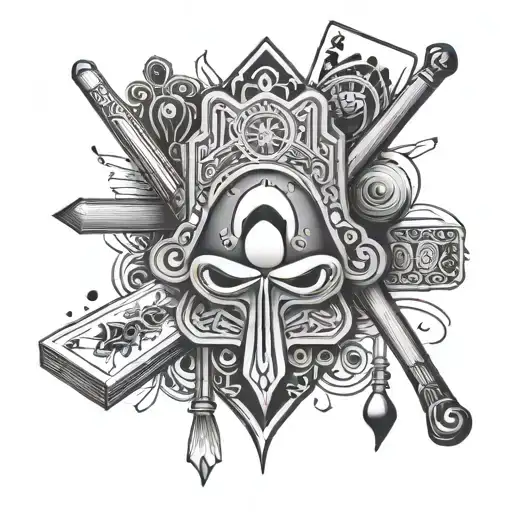 pool cue, poker cards,hamsa hand tattoo design idea