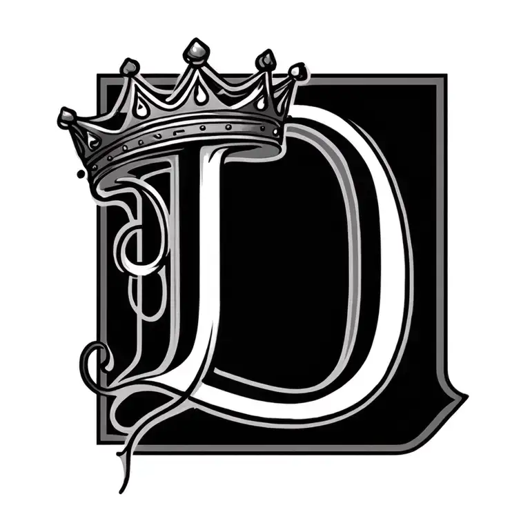 letter D with a crown surrounded tattoo design idea
