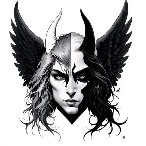 half angel half demon face tattoo design idea