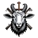 lambs head  facing forward with cross behind it tattoo design idea