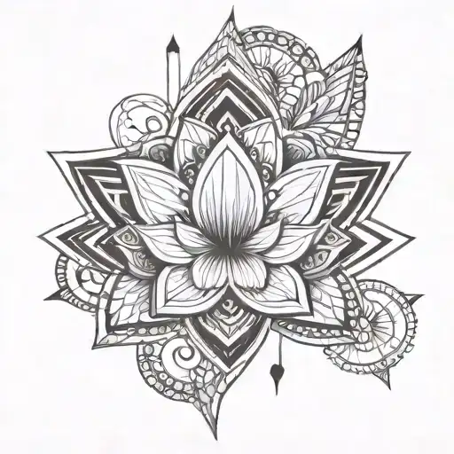 Make me a tattoo with a lotus flower, the hand of Fatima with tribal inspiration tattoo design idea