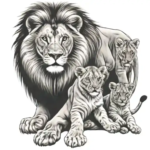 lion with 3 cubs tattoo design idea