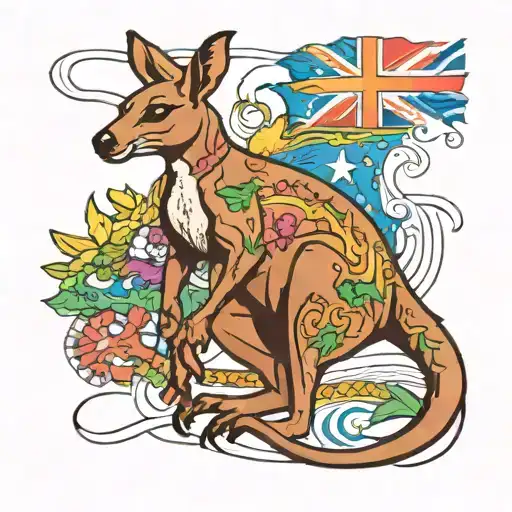embroidered kangaroo brazil and australia tattoo design idea