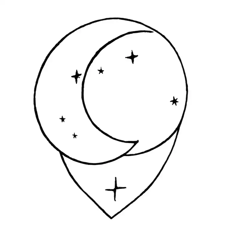 line tattoo with moon and star tattoo design idea