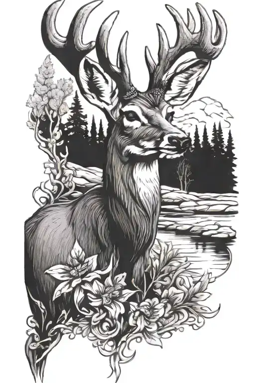 A in loving memory tattoo involving a mule deer tattoo design idea