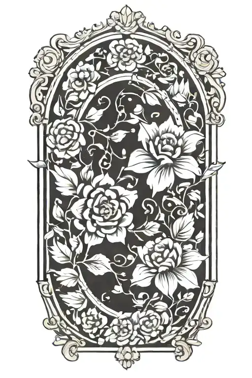 arch window Mexican flower boarder frame tattoo design idea