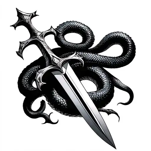 cross sword of mikheal with evil snake tattoo design idea