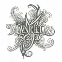 The word "Mancillas" written in a signature font going vertically tattoo design idea