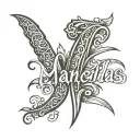 The word "Mancillas" written in a signature font going vertically tattoo design idea