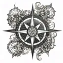 An intricate compass rose design with elements of hunting and sailing tattoo design idea