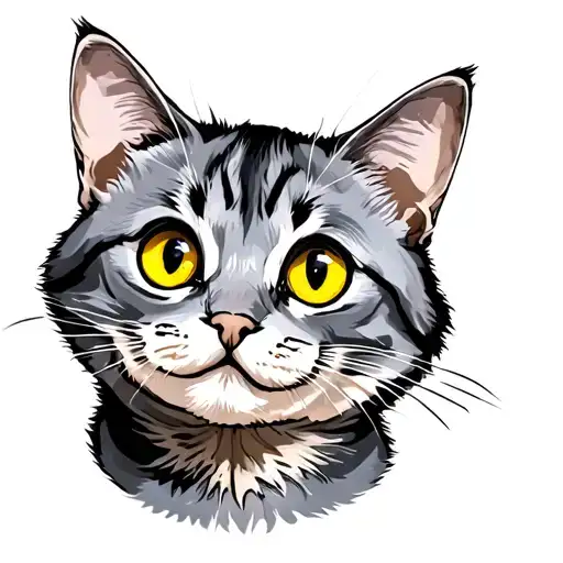 starry dark grey tabby cat with yellow eyes tattoo design idea