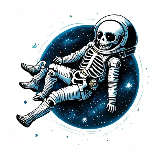 skeleton astronaut floating in space tattoo design idea