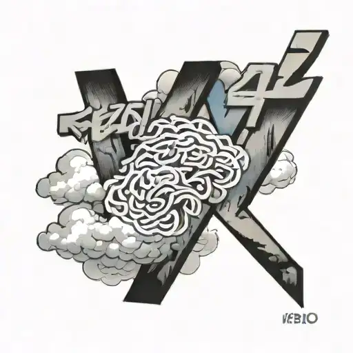 the word kenzo with aksuki clouds forming the shape tattoo design idea