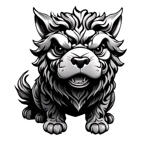 foo dog sitting forearm tattoo design idea