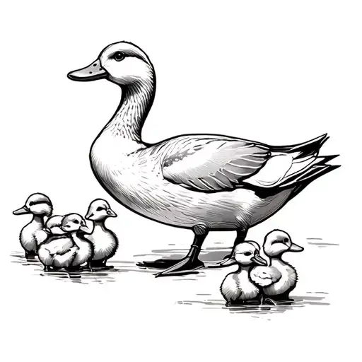 mother duck followed by 4 ducklings tattoo design idea