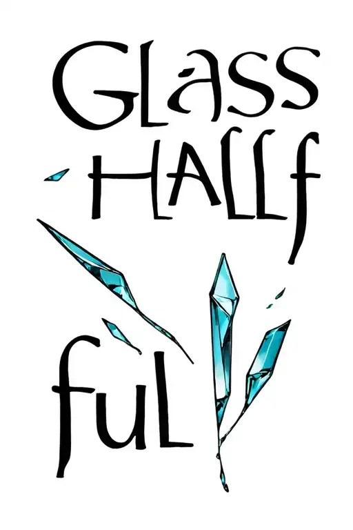 "Glass half full" glass shards flying tattoo design idea