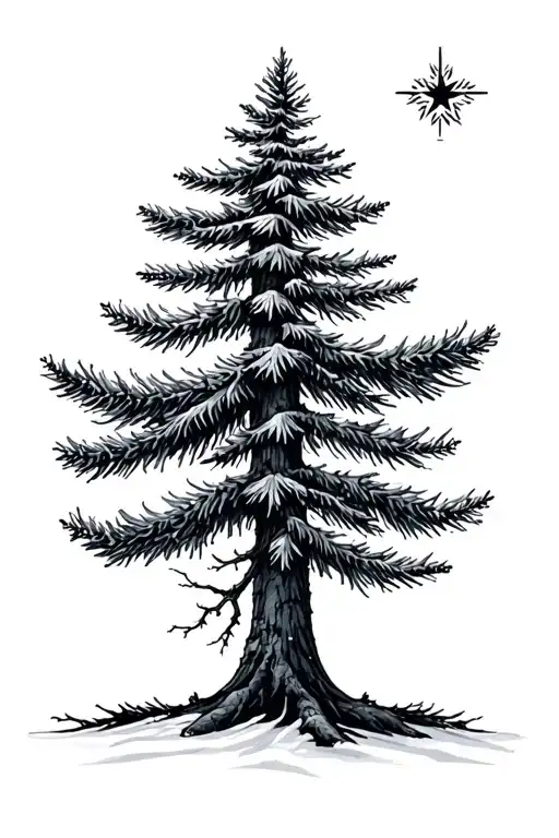 fir tree and north star tattoo design idea